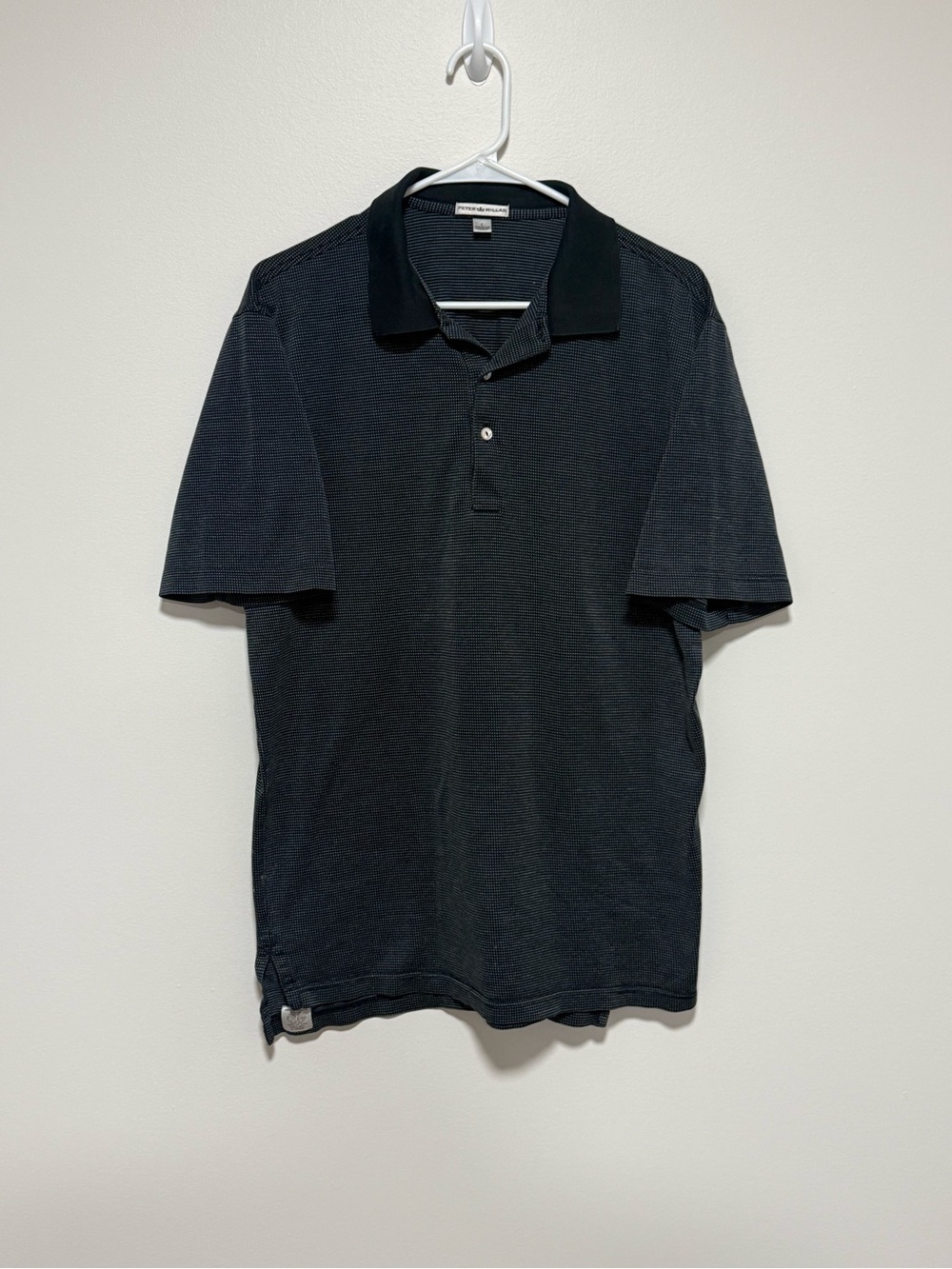 Peter Millar Men’s Black Textured Polo Solid Black Collar Size Large L